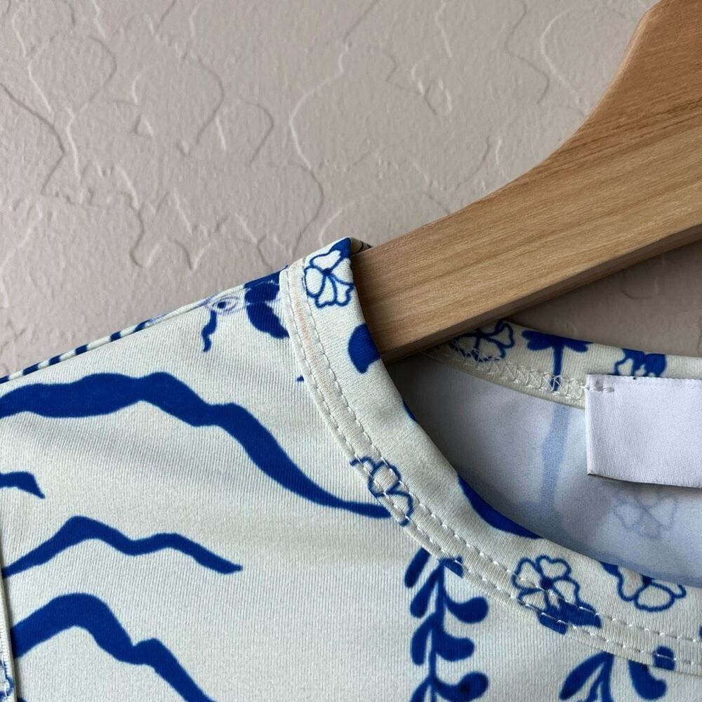 Dauphinette White Blue Porcelain Floral Print Sleeveless Tank Top Size Small - Picture 3 of 8